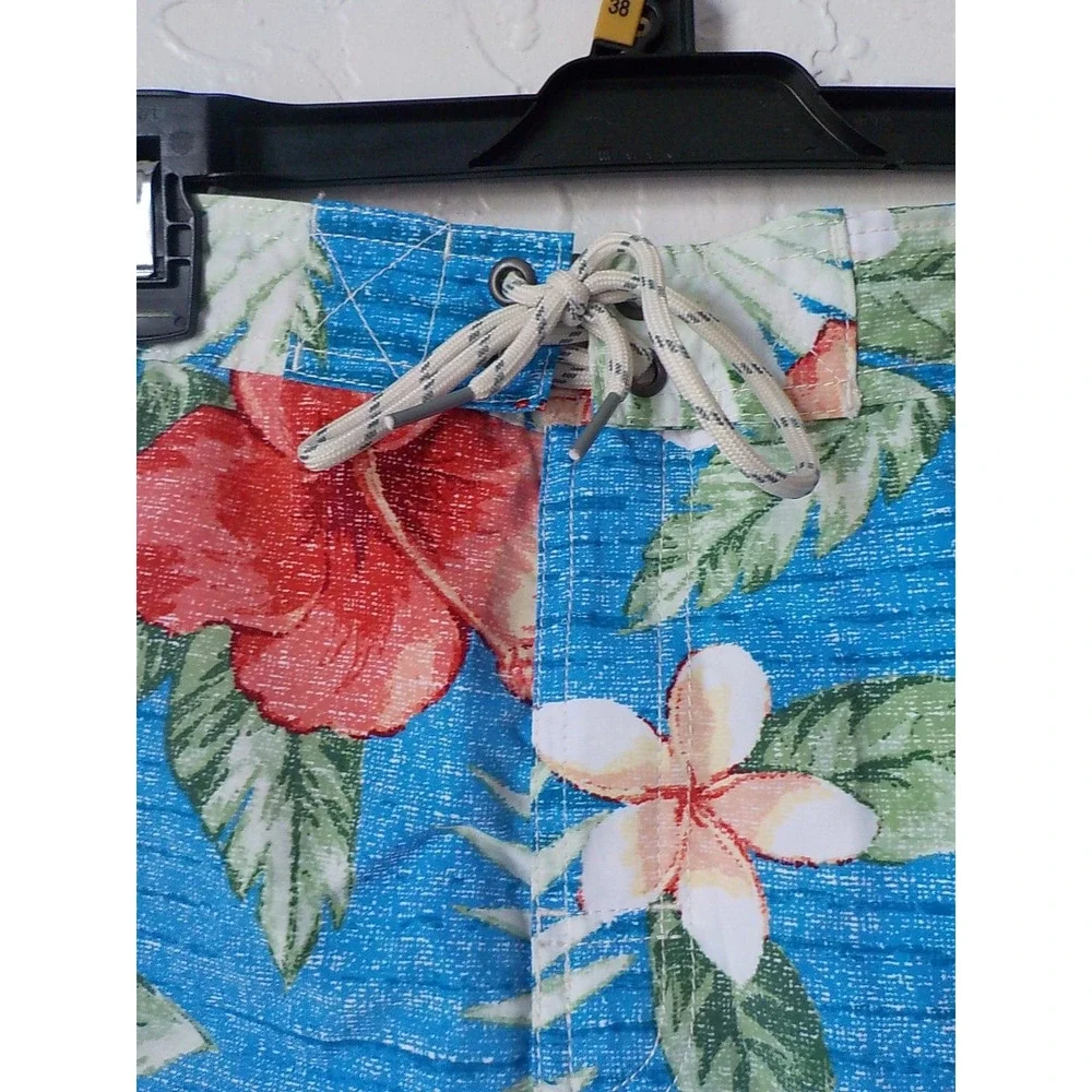 Caribbean Joe Blue Swim Shorts Trunks Men size 2X Hawaiian Floral Elastic Waist